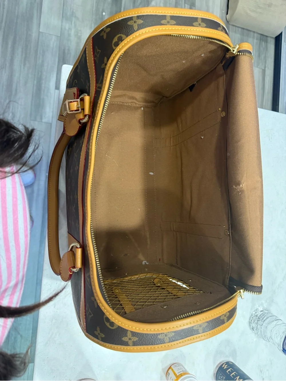 Luxury Monogram Brown Leather Crossbody Bag with Tan Trim